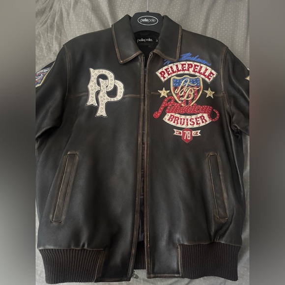 Pelle Pelle Brown Bomber Jacket with Embroidered Details